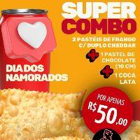 imagem 2 Pásteis Frango c/ Duplo Cheddar + Pastel de Chocolate + Coca Lata