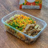 imagem R50) LOMBO SUÍNO ACEBOLADO + ARROZ INTEGRAL + FEIJÃO + FAROFA