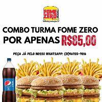 imagem COMBO TURMA FOME ZERO ( 4 BIG FOME ZERO/4 BATATA PEQUENA / 1 REFRI1,5L GUARANÁ ANTARCTICA OU PEPSI ) 