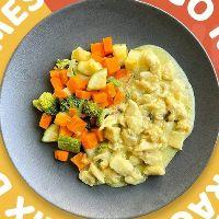 imagem R07) ISCAS DE PEITO DE FRANGO AO AÇAFRÃO + MIX DE LEGUMES (LOW CARB)