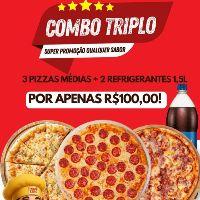 imagem 3 pizzas médias +2 refrigerantes 1,5l ( guaraná Antarctica ou Pepsi )