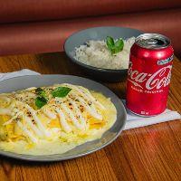 imagem Combo Lasanha  com Refrigerante e Arroz .